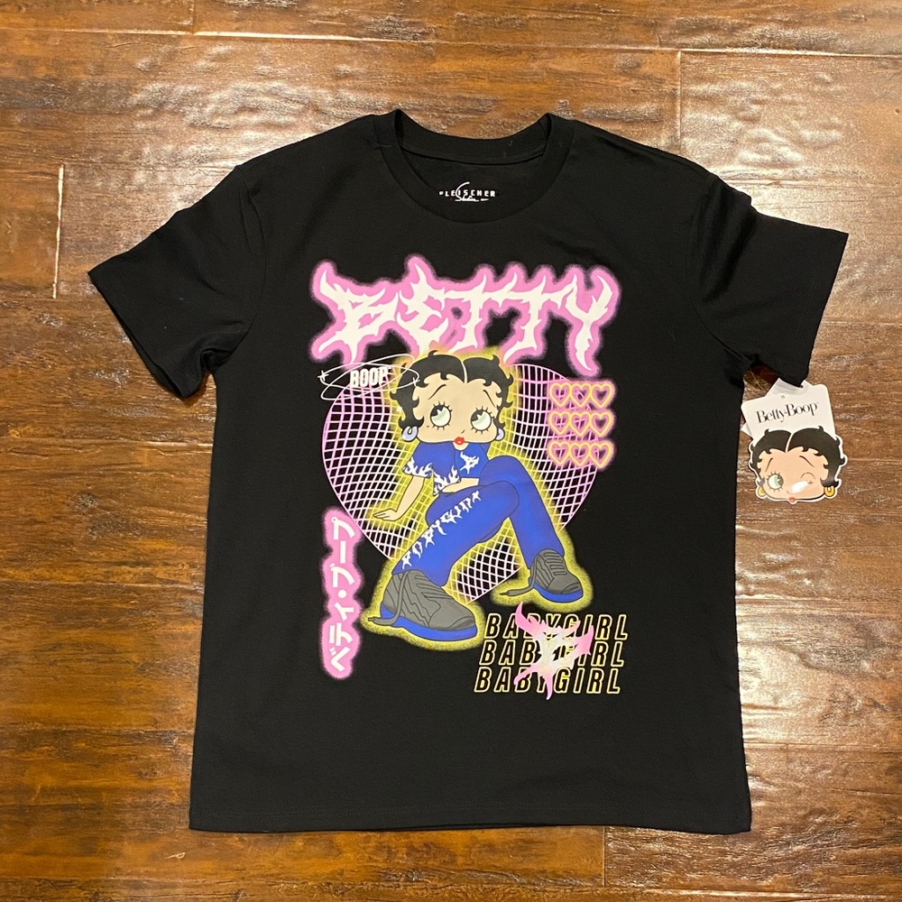 NWT Fleischer Studios Betty Boop Black and Pink T-Shirt Size Small - Picture 1 of 5